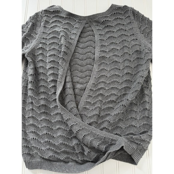 Loft Outlet Women's Large Gray Open Knit Sweater Silver Shimmer - Picture 8 of 8